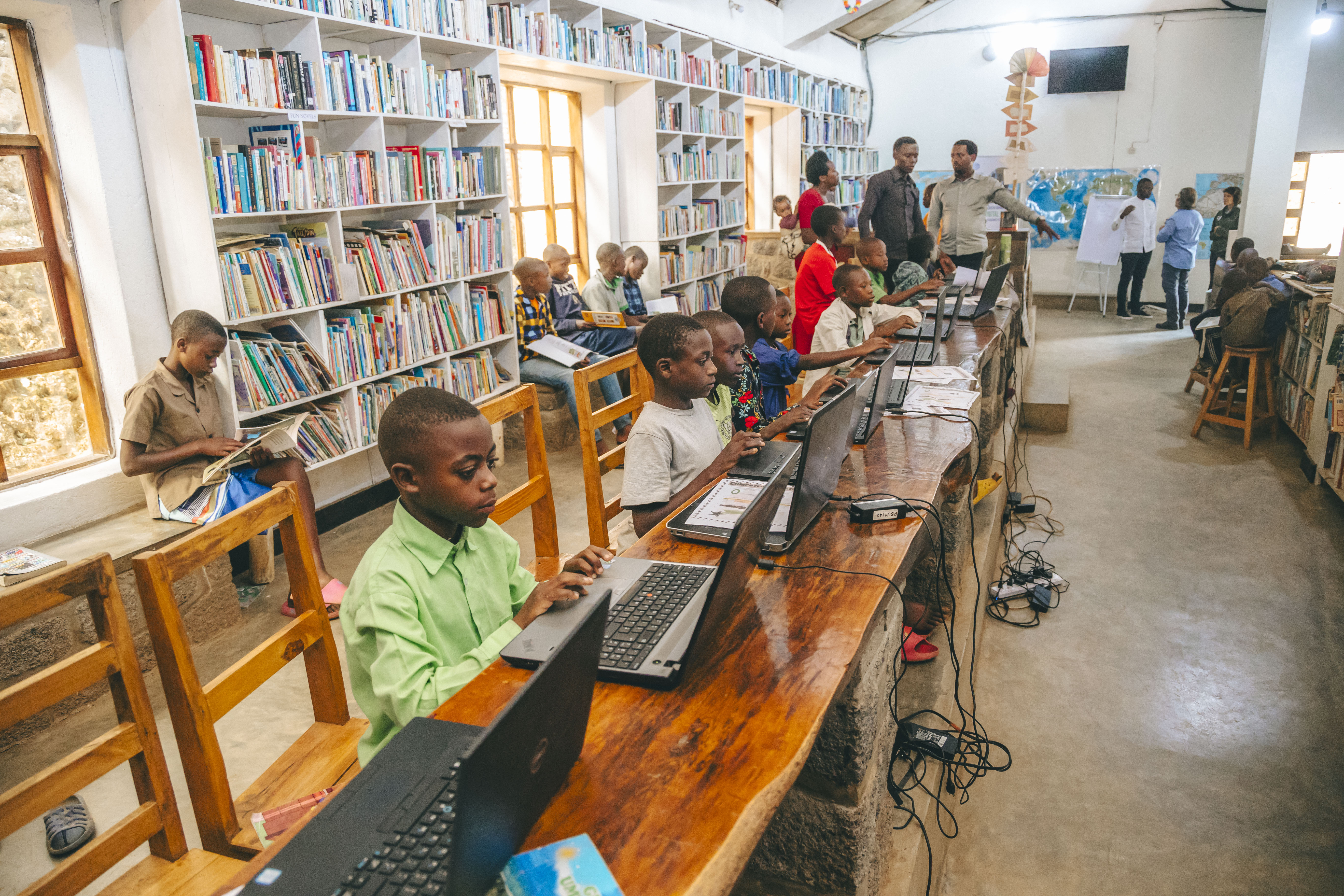 Students in a school library